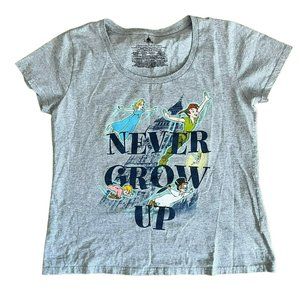 Disney Stores Peter Pan T-shirt Gray XL Never Grow Up Scoop Neck Short Sleeve